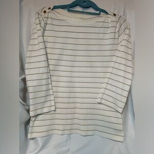 Ralph Lauren Metallic Gold Stripe Boat Neck Top with button embellishments
